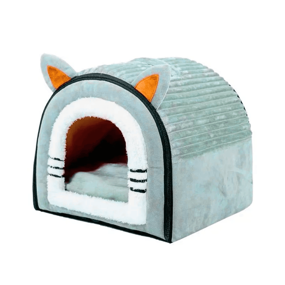 Peluş Tasarımlı Sevimli Kulak Detaylı Kedi & Köpek Evi