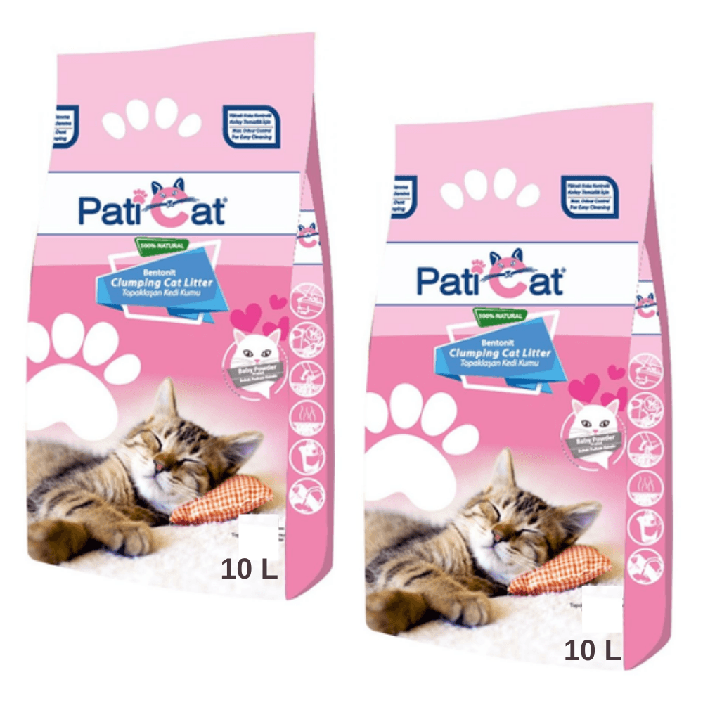 PatiCat Pudra Kokulu Topaklanan Bentonit Kalın Taneli Kedi Kumu 10L x 2 Adet