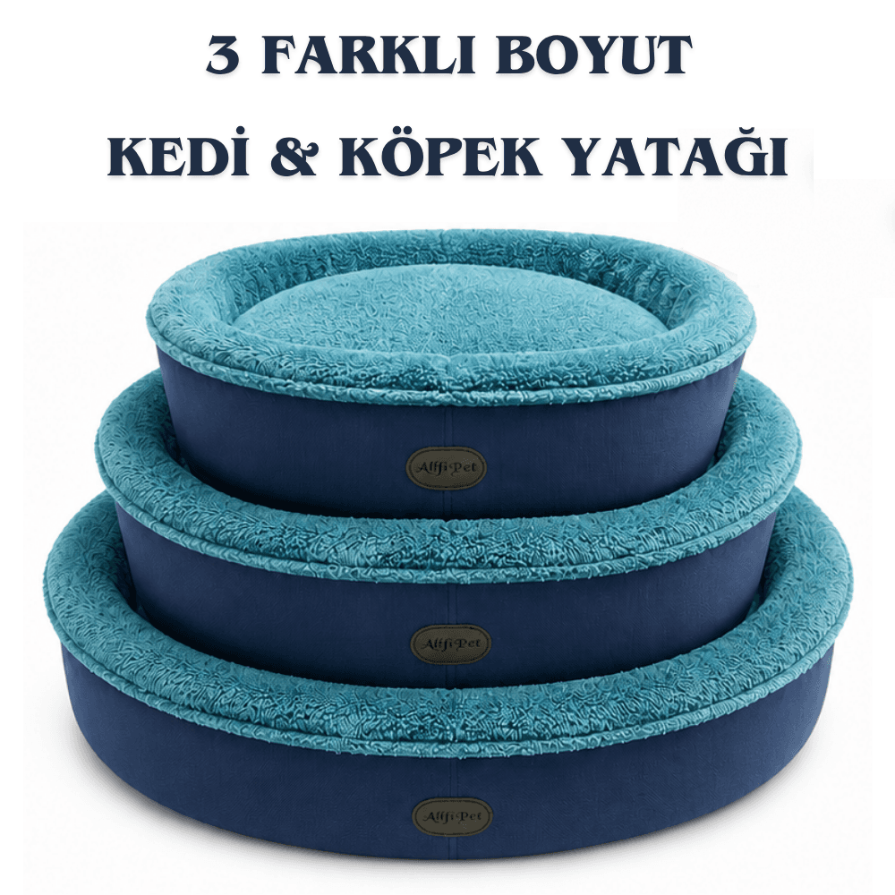 AlfiPet Yuvarlak Peluş Dolgulu Kedi & Köpek Yatağı 3 Farklı Boy