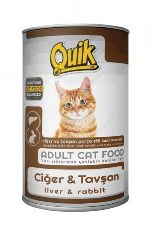Quik Ciğerli/Tavşanlı Yetişkin Kedi Konservesi 415 Gr