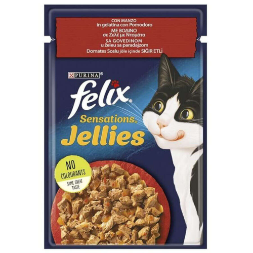 Felix Pouch Jellies Sığır Etli ve Domatesli Yaş Kedi Maması