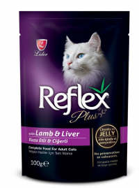 Reflex Plus Jöle İçinde Parça Kuzulu/Ciğerli Yetişkin Kedi Yaş Maması 100 Gr