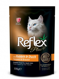 Reflex Plus Jöle İçinde Parça Tavşanlı/Ördekli Yetişkin Kedi Yaş Maması 100 Gr