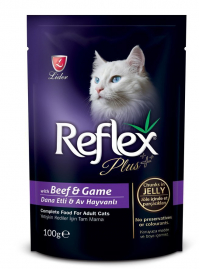Reflex Plus Jöle İçinde Parça Biftekli/Av Hayvanlı Yetişkin Kedi Yaş Maması 100 Gr