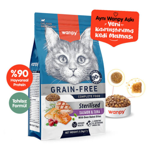 Wanpy Kısırlaştırılmış Kedi Maması Somonlu ve Ton Balıklı 1,5 Kg
