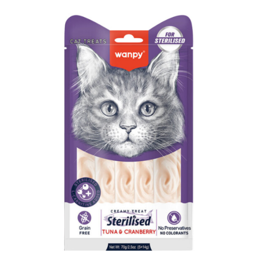 Wanpy Krema Kedi Ödül Maması Kısırlaştırılmış Ton Balıklı ve Kızılcıklı 14 gr 5 Adet