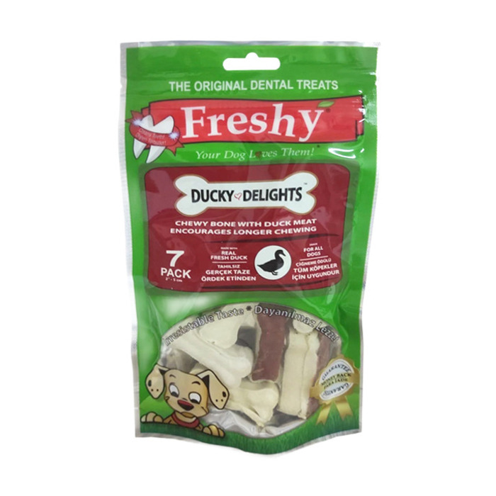 Freshy Ördek Etiyle Kaplanmis Dogal Dana Derisinden Çigneme Kemigi 105 Gr