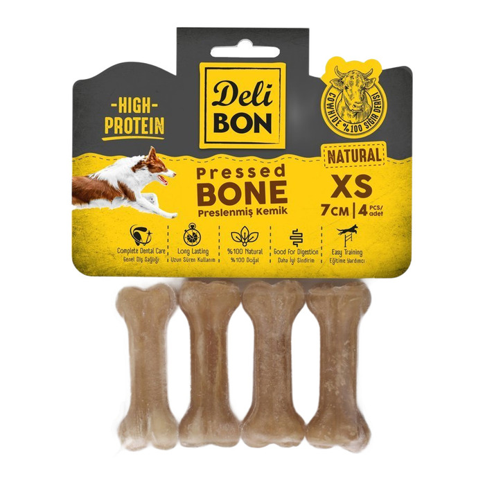 Deri Natural Press Kemik Köpek Ödülü 7 Cm 4'lü