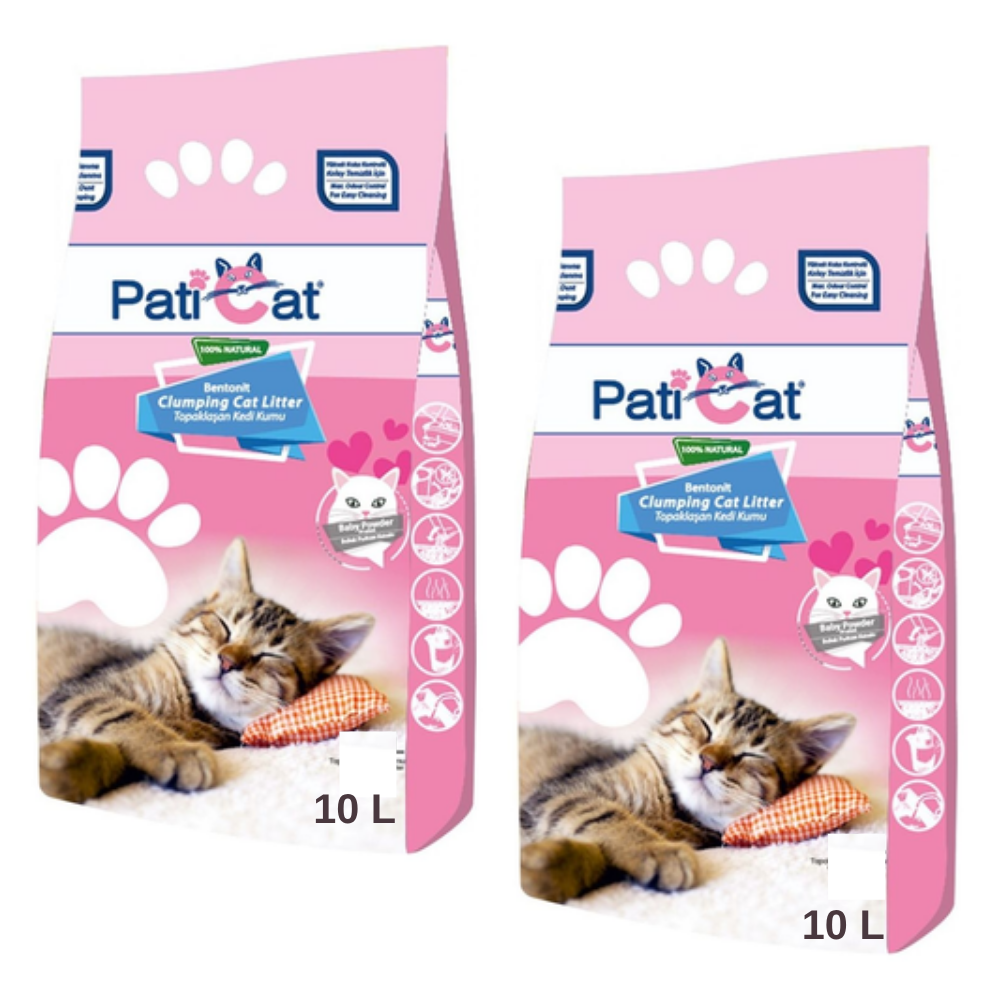 Paticat Pudra Kokulu Topaklanan Bentonit Kalın Taneli Kedi Kumu 10l X 2 Adet