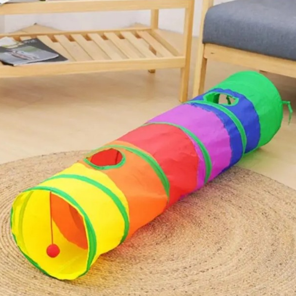 Renkli Kedi Köpek Oyun Tüneli Katlanabilir 120 cm Gökkuşağı