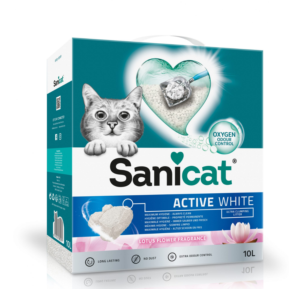 Sanicat Topaklanan Aktif Beyaz Lotus Çiçeği Kokulu Kedi Kumu 10 L