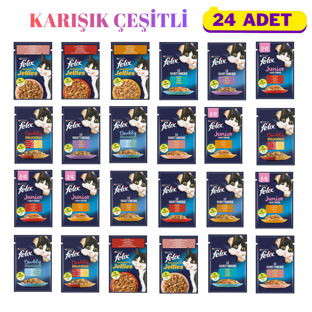 Purina Felix Pouch Kedi Yaş Maması Karışık Çeşitli 85 gr 24 Adet